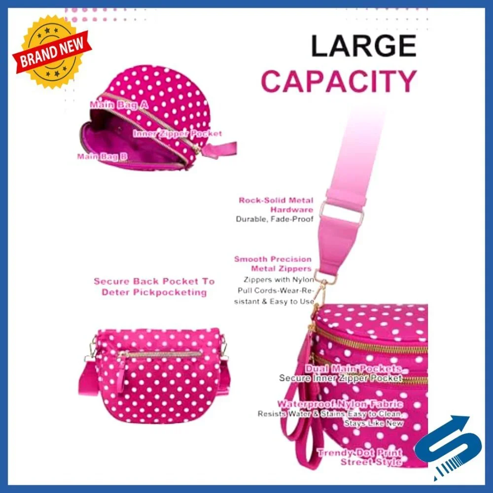 Spacious Nylon Crossbody Fanny Pack with Multiple Pockets, Adjustable Strap